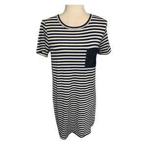 clu too womens blue white gray Crew Neck striped short sleeve mini dress xs